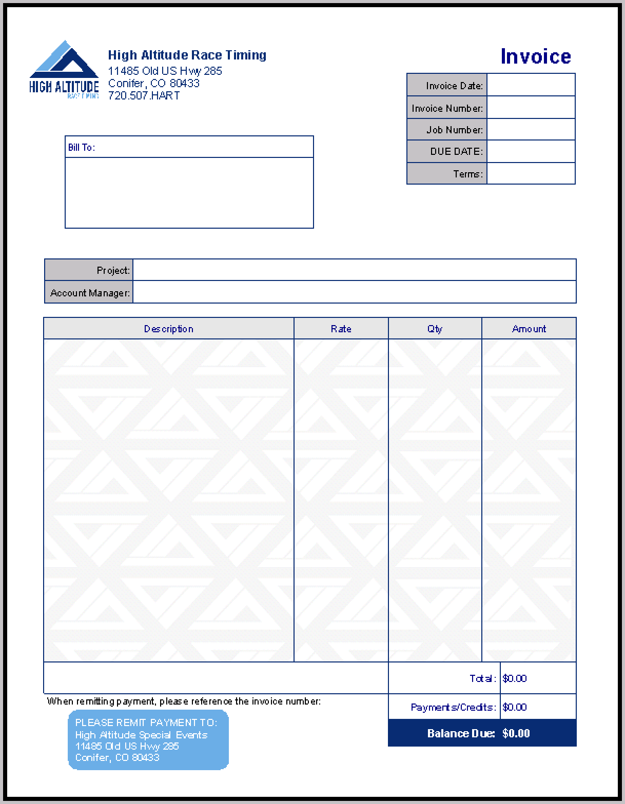 High Altitude Race Timing Invoice
